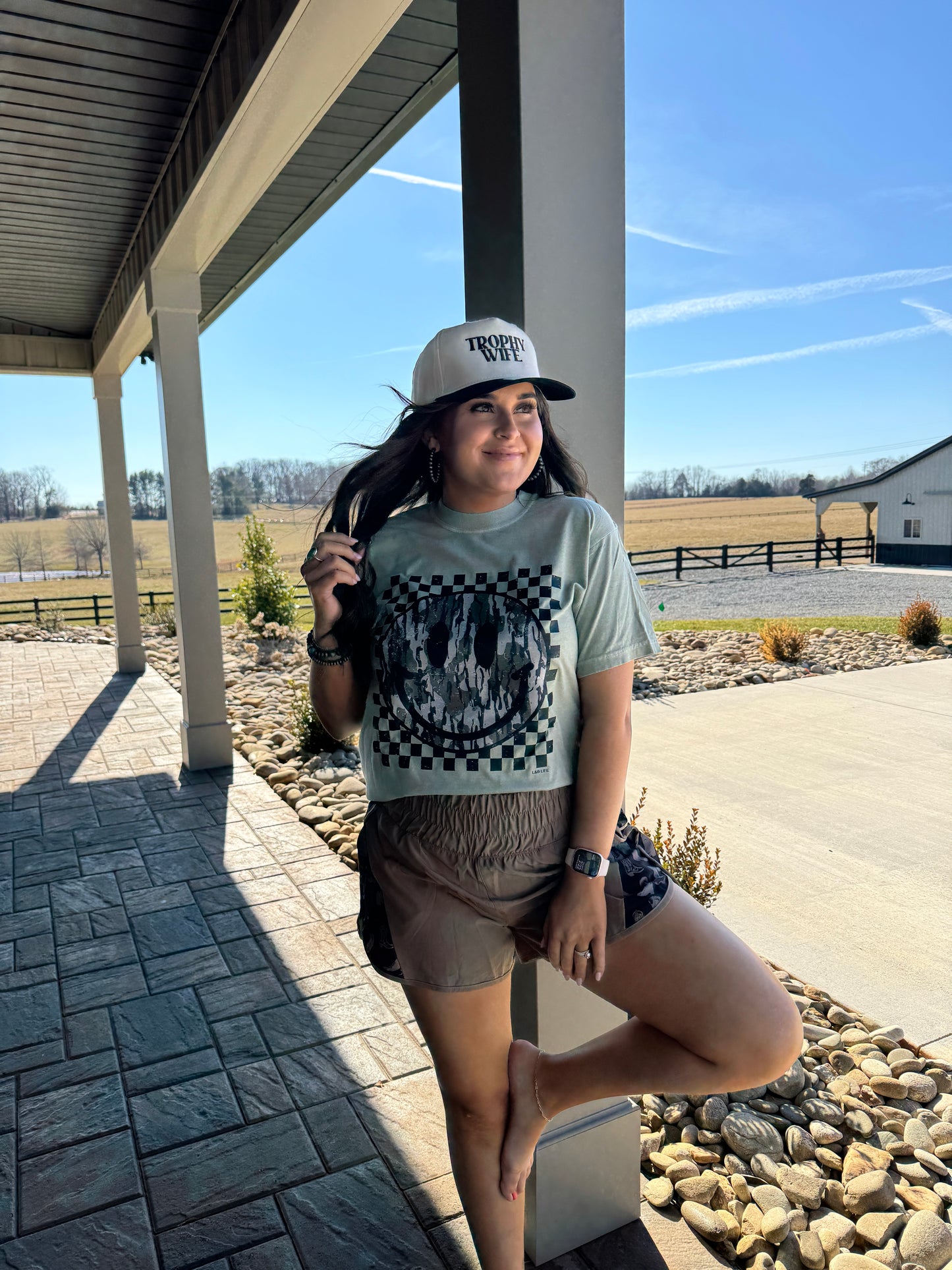 Checkered Camo Smiley Graphic Tee