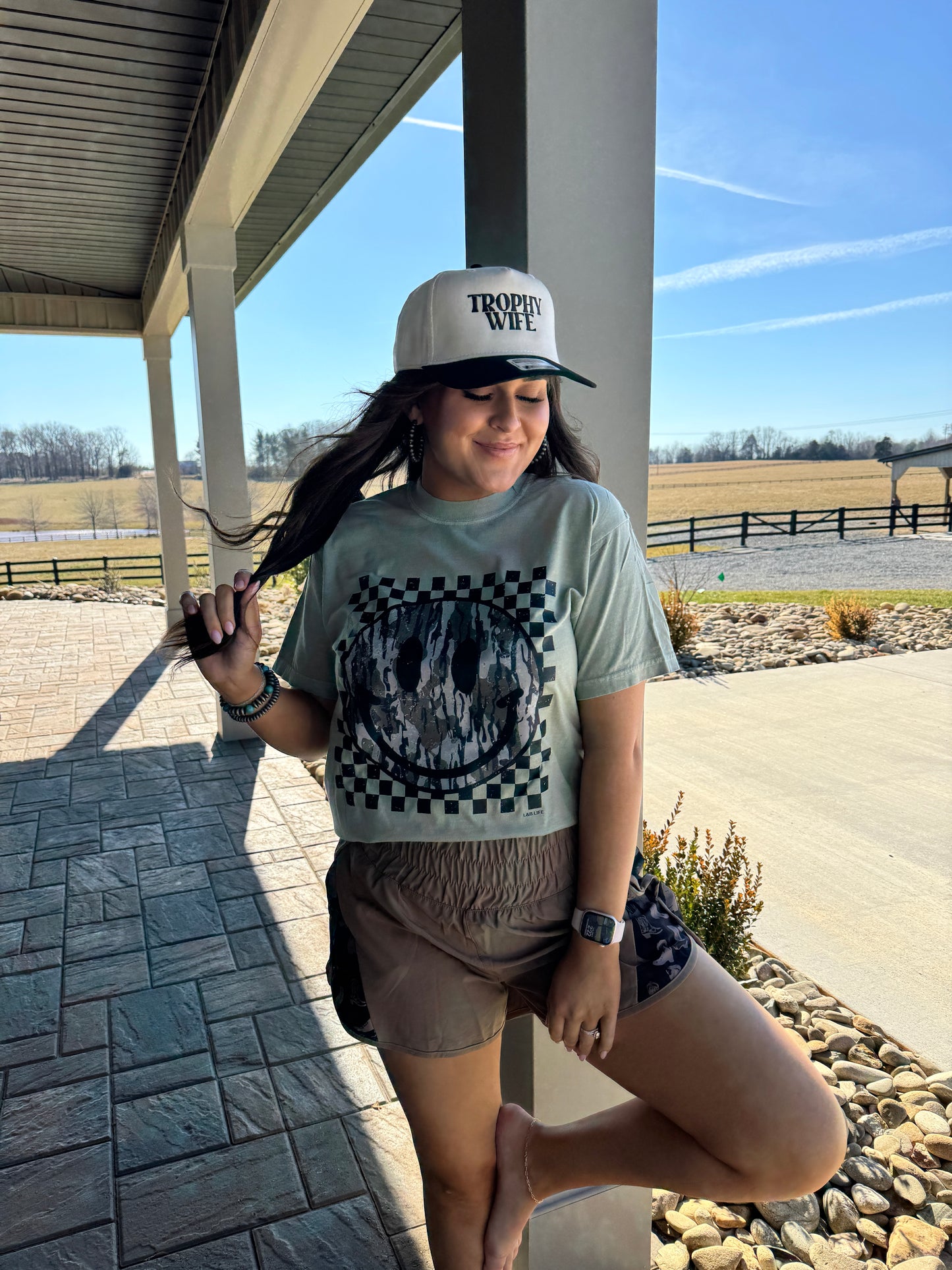 Checkered Camo Smiley Graphic Tee