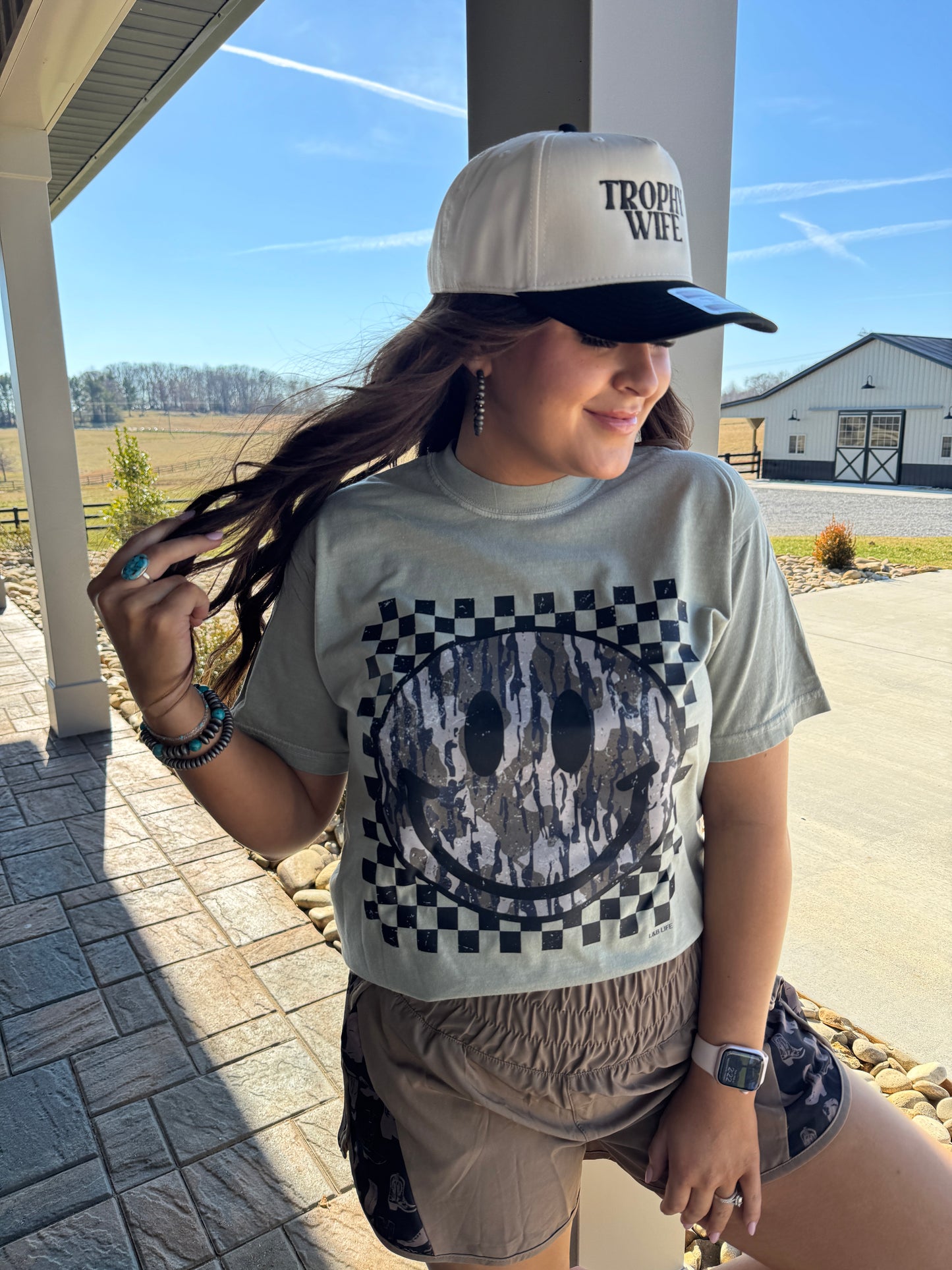 Checkered Camo Smiley Graphic Tee
