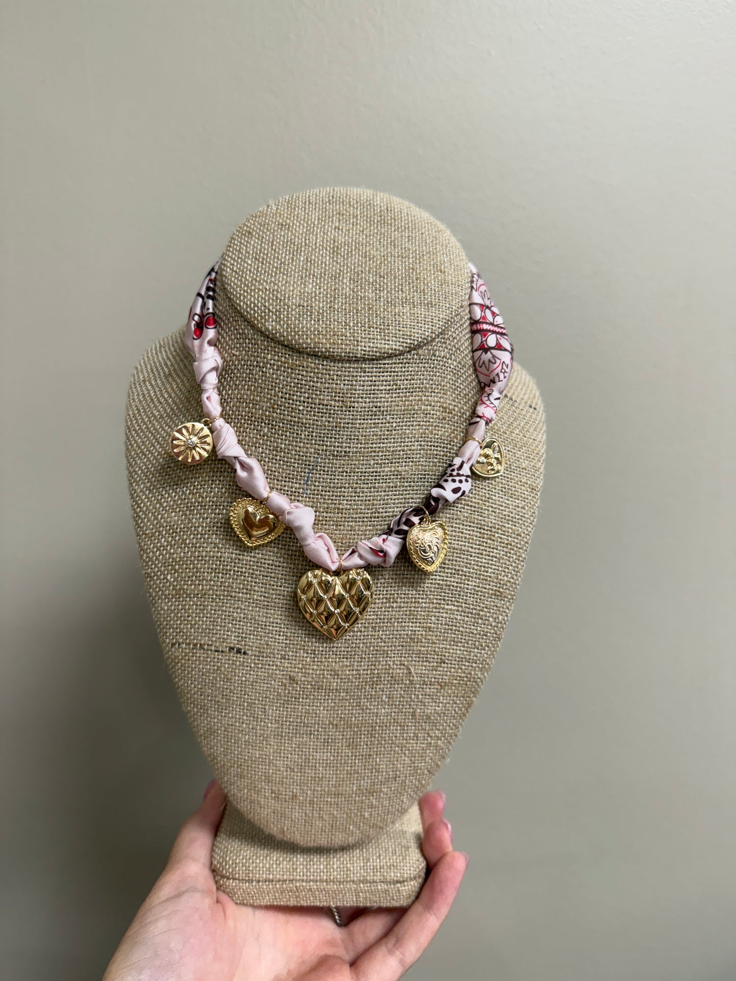 Pink Heart Scarf Necklace