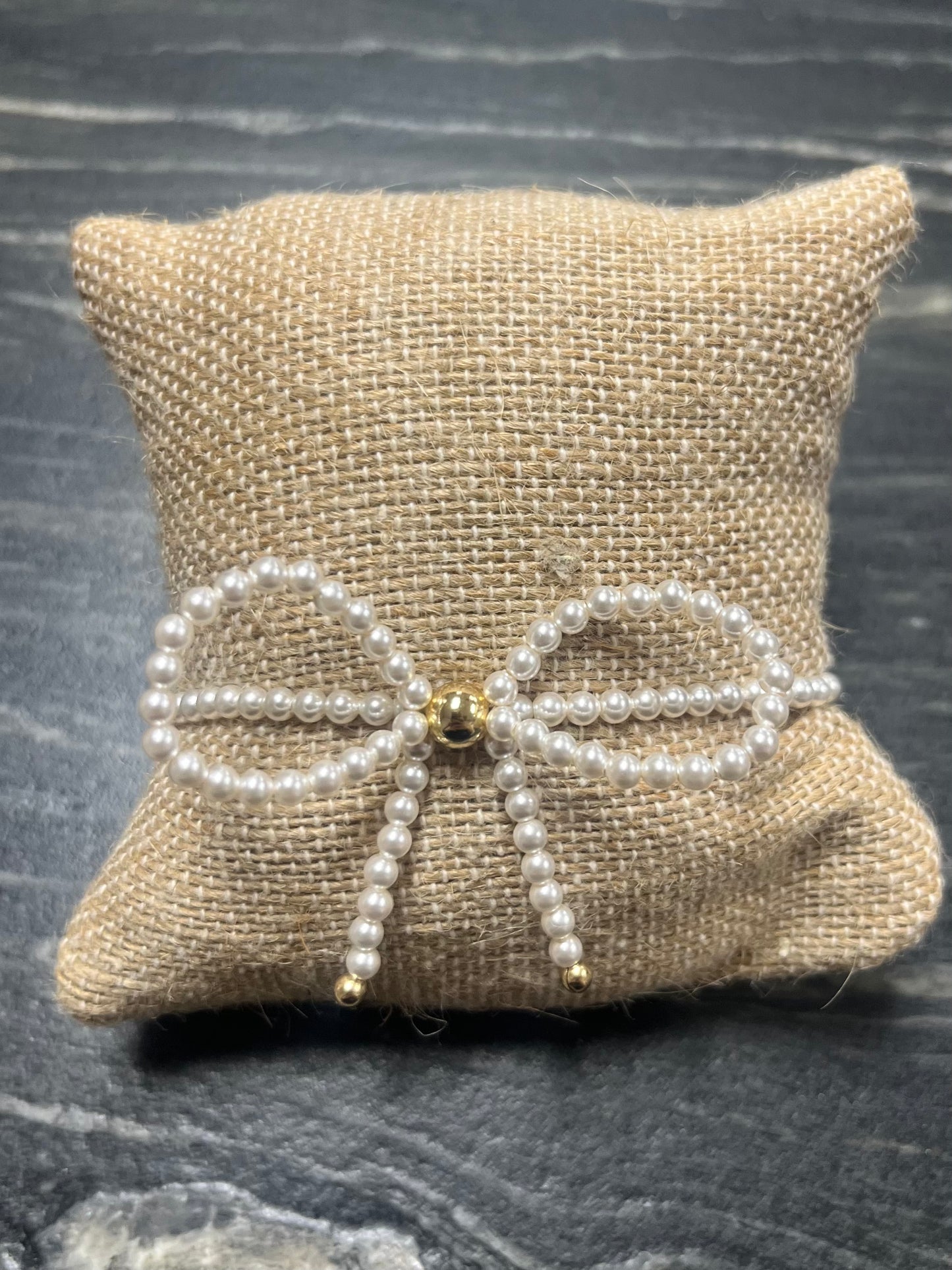 Mother of Pearl & Gold Filled Beaded Bow Bracelet
