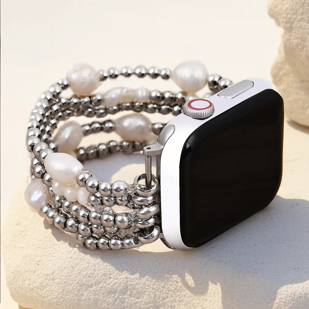 Pearl and Silver Stretch Apple Watch Band