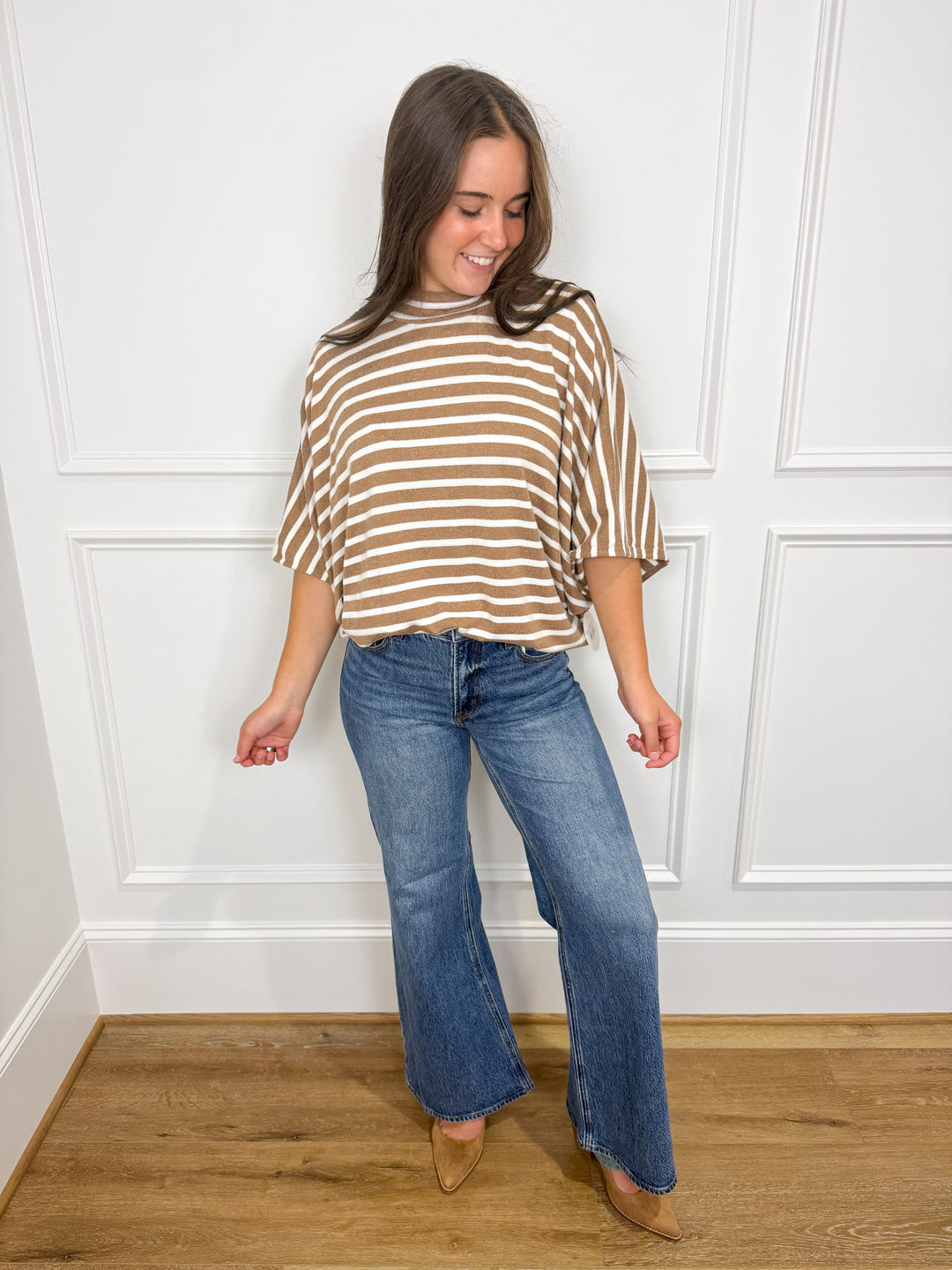 Mocha Stripe Batwing Top