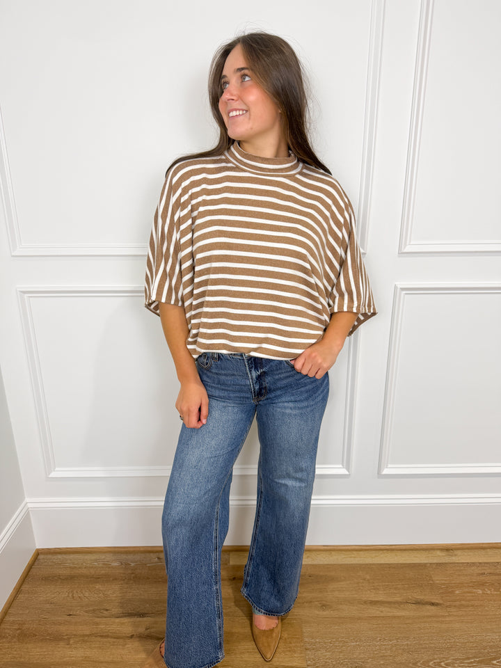 Mocha Stripe Batwing Top