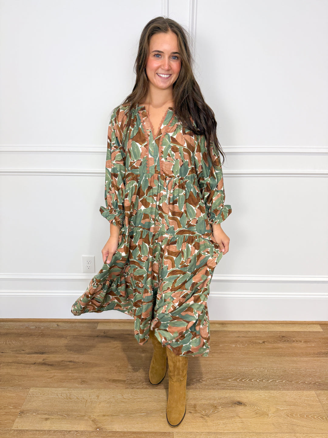 Autumn Garden Tiered Midi Dress