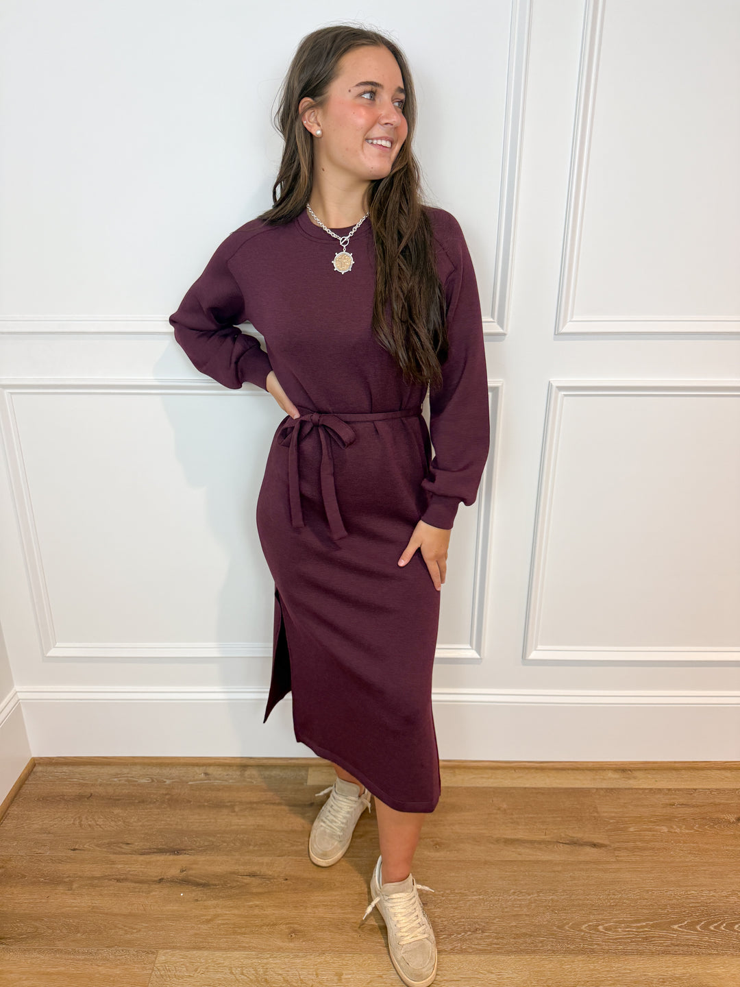 spanx airessentials® long sleeve tie-waist maxi dress