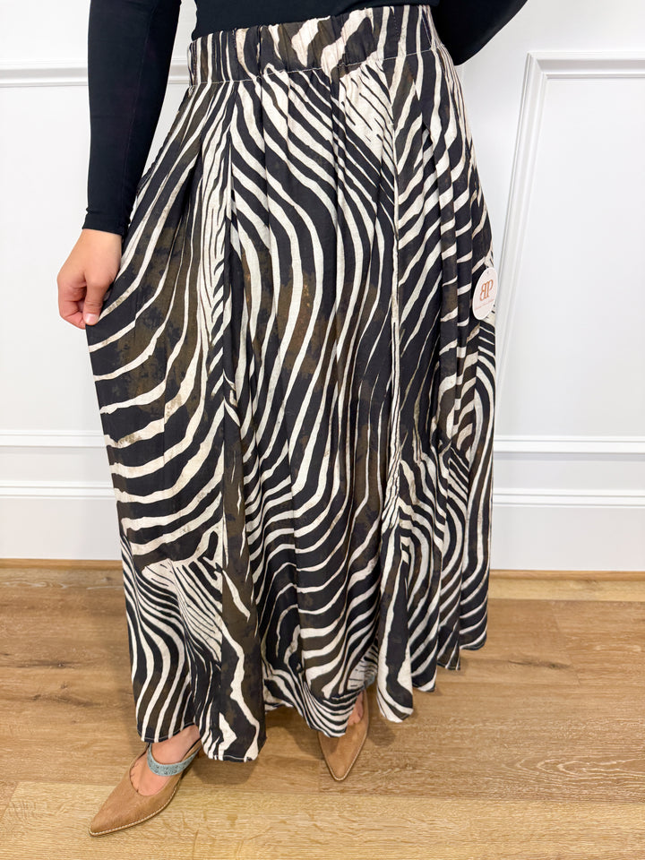 Wild Side Zebra Wide Leg Maxi Skirt