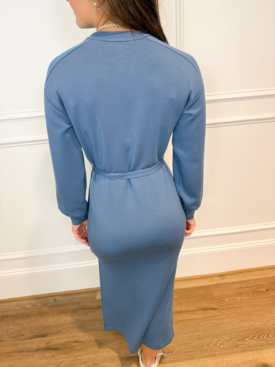 spanx airessentials® long sleeve tie-waist maxi dress