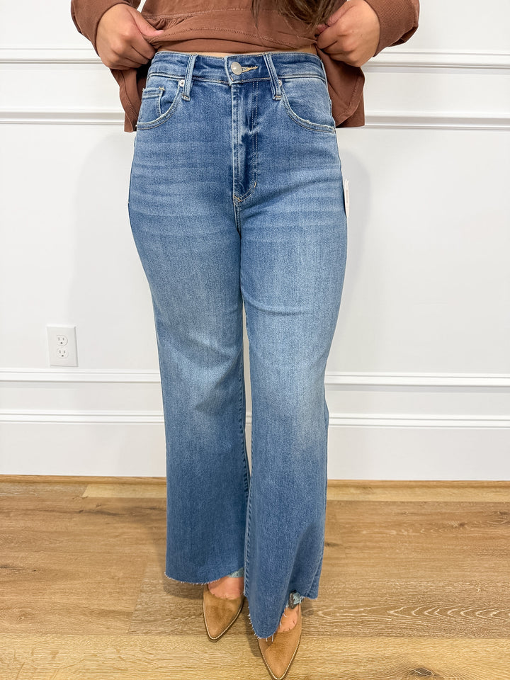 Fiona Dear John Denim High Rise Raw Cut Wide-Leg Jeans