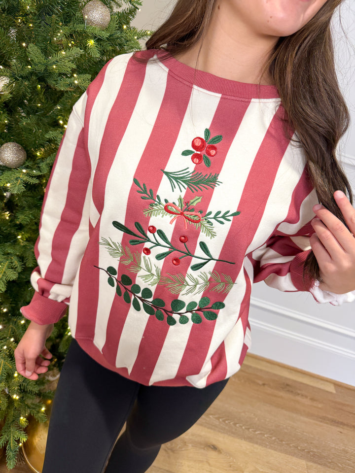 Mistletoe Moments Striped Christmas Crewneck