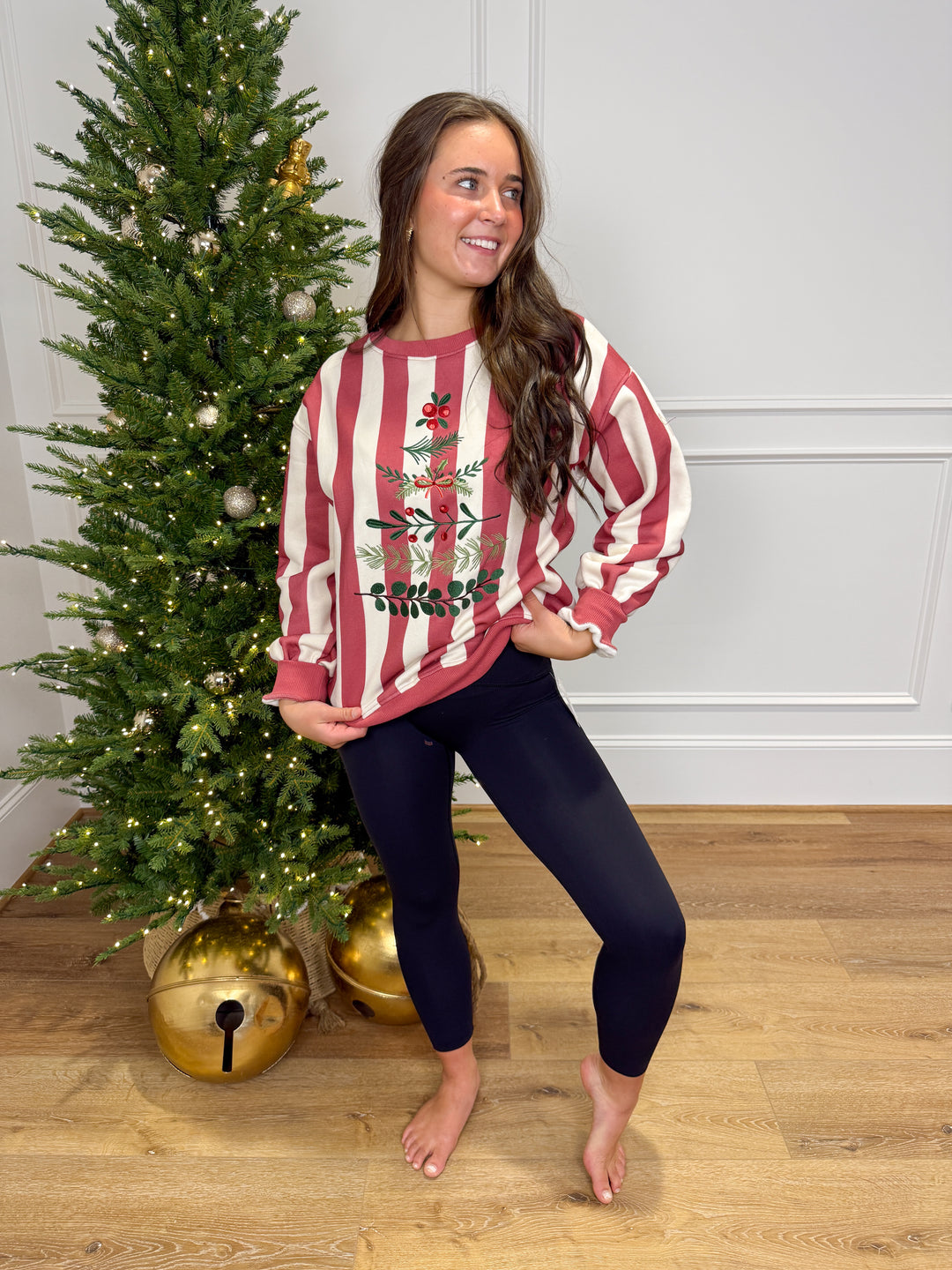 Mistletoe Moments Striped Christmas Crewneck