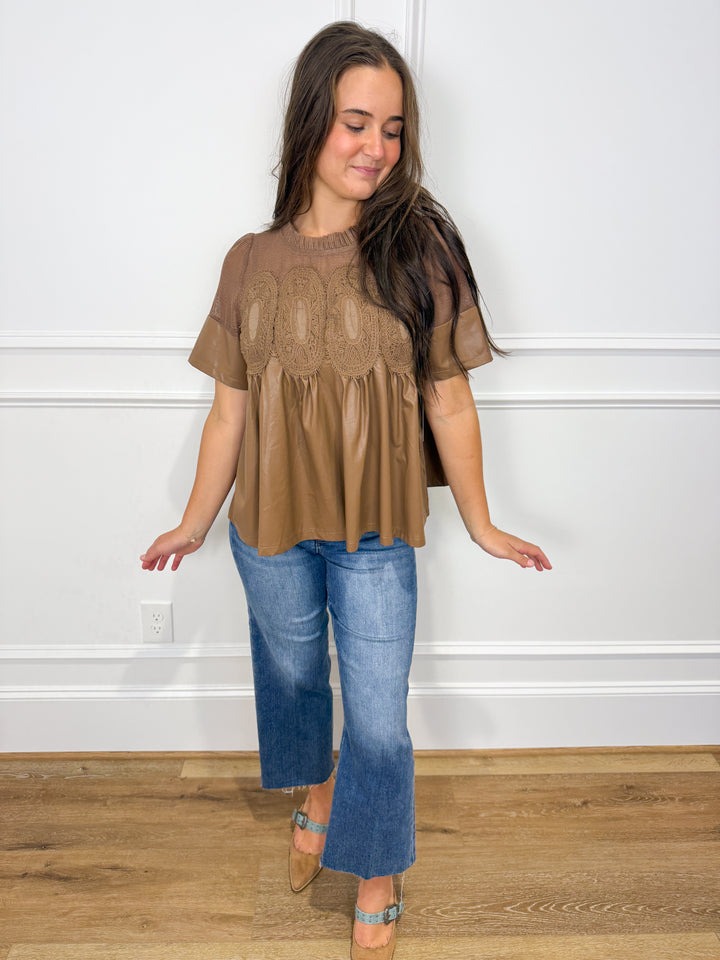Cinnamon Stitch Faux Leather Top