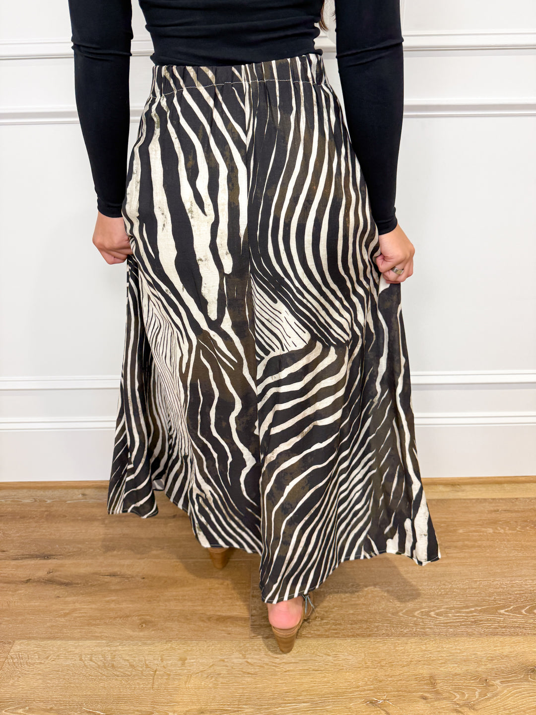 Wild Side Zebra Wide Leg Maxi Skirt