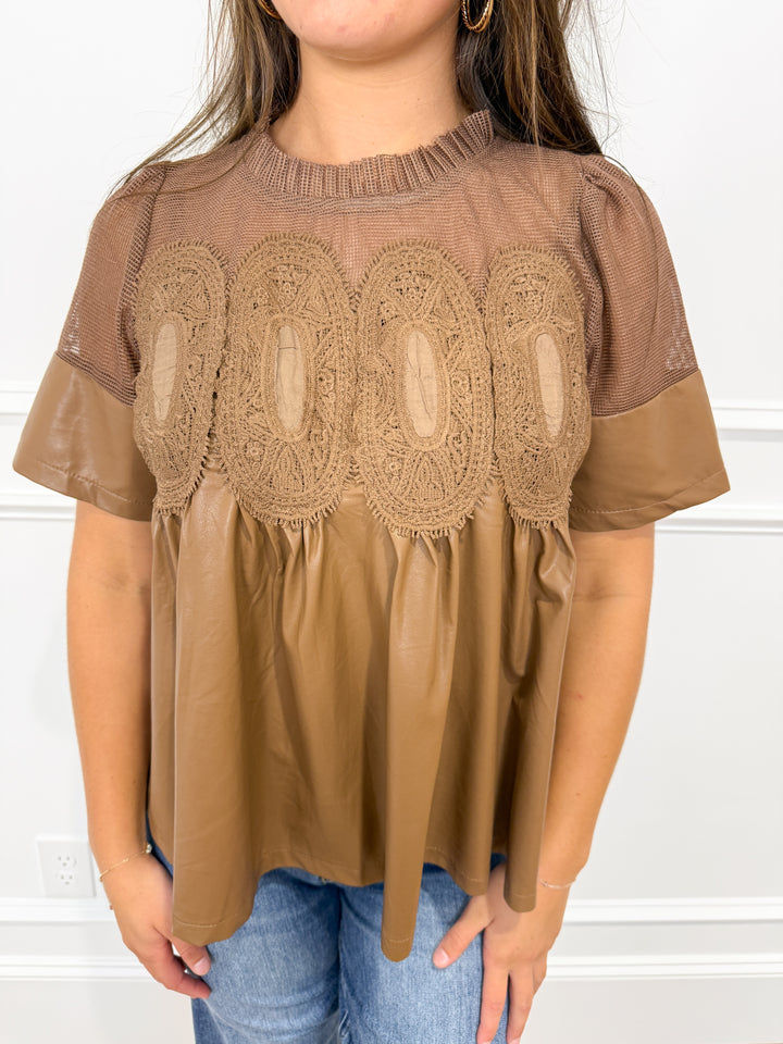 Cinnamon Stitch Faux Leather Top