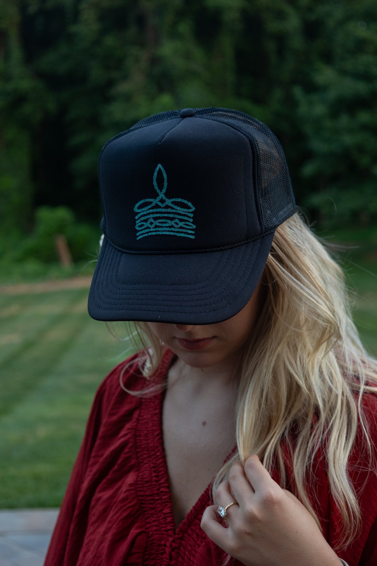 Turquoise Boot Stitch Trucker