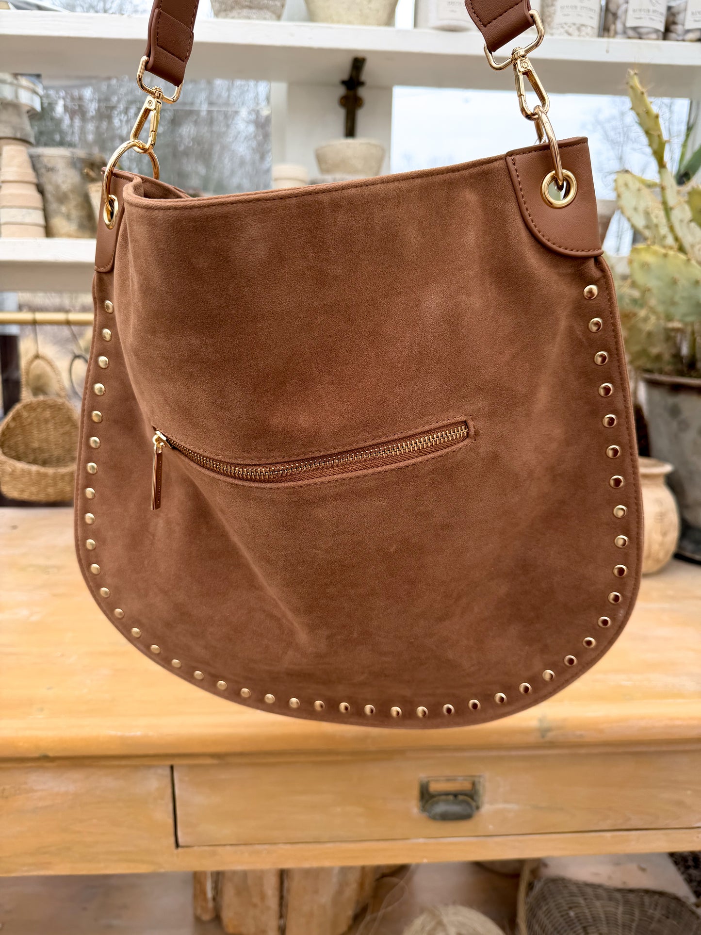 ROSALIE RIVET SUEDE HOBO BAG