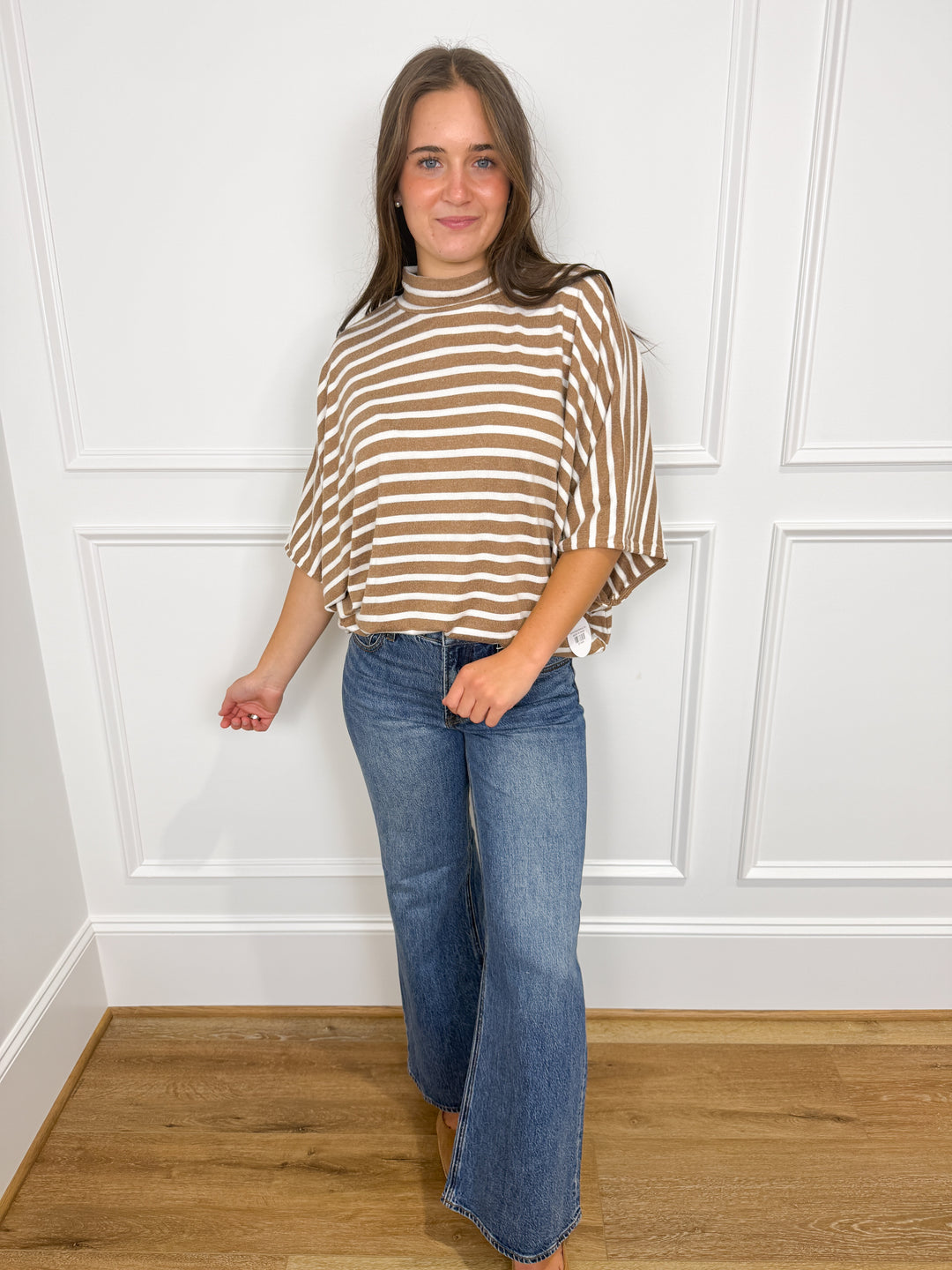 Mocha Stripe Batwing Top