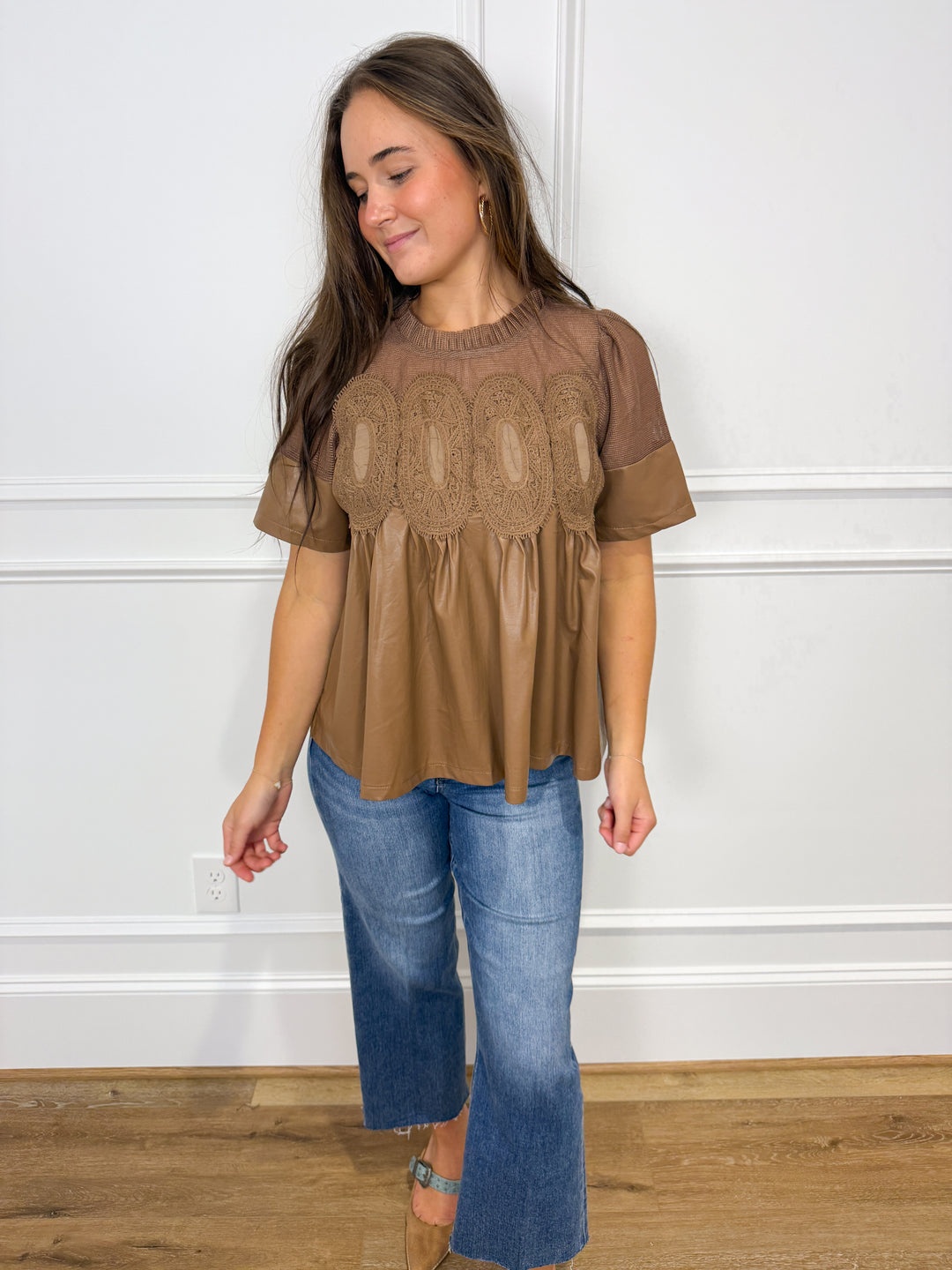 Cinnamon Stitch Faux Leather Top