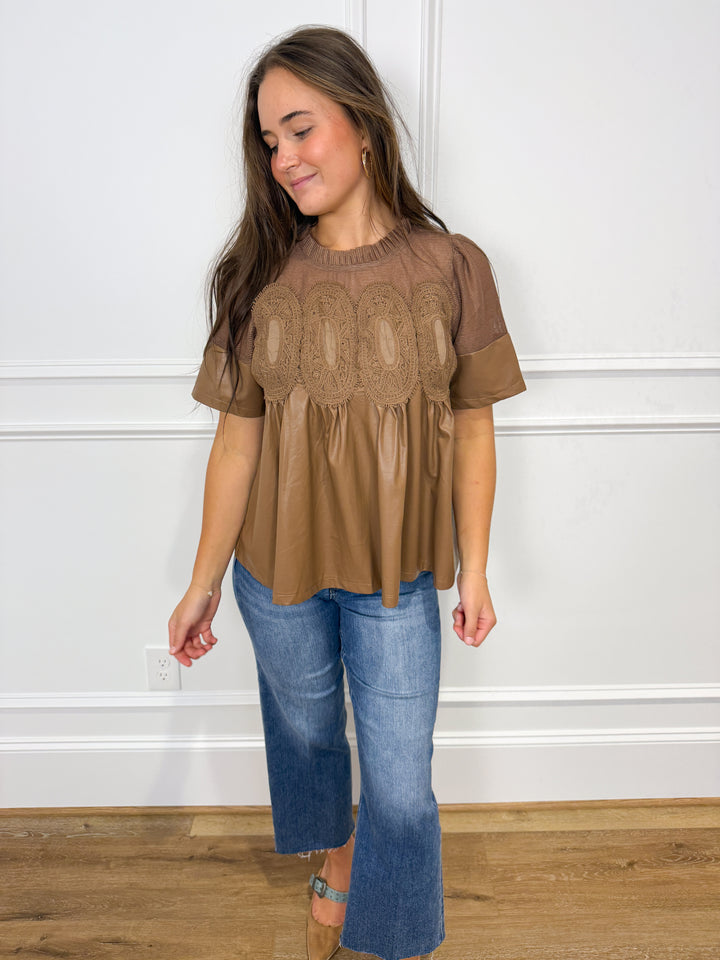 Cinnamon Stitch Faux Leather Top