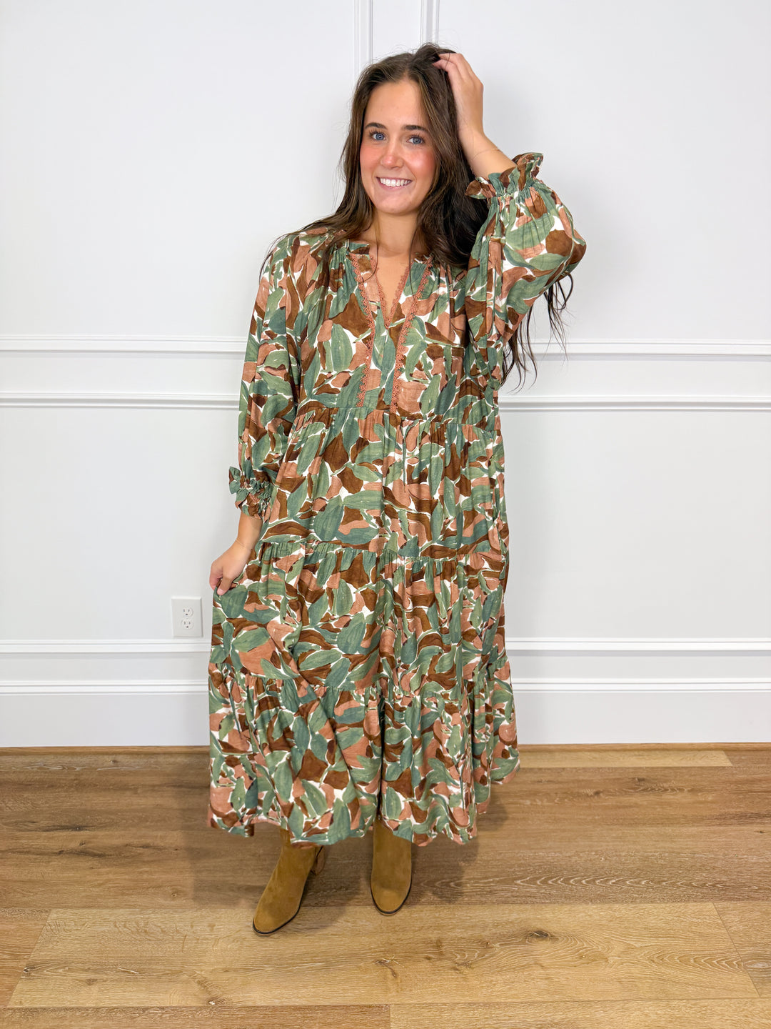 Autumn Garden Tiered Midi Dress