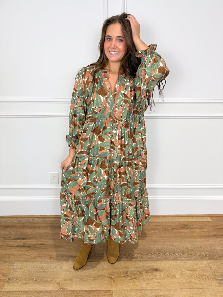 Autumn Garden Tiered Midi Dress