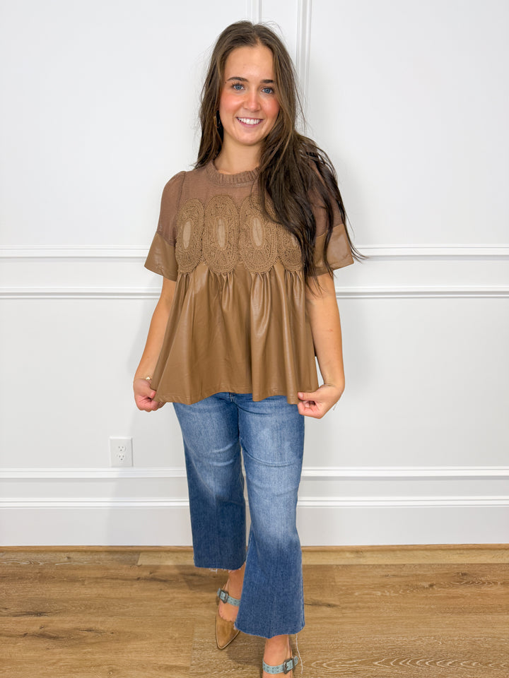 Cinnamon Stitch Faux Leather Top