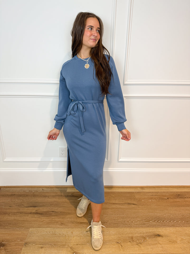 spanx airessentials® long sleeve tie-waist maxi dress