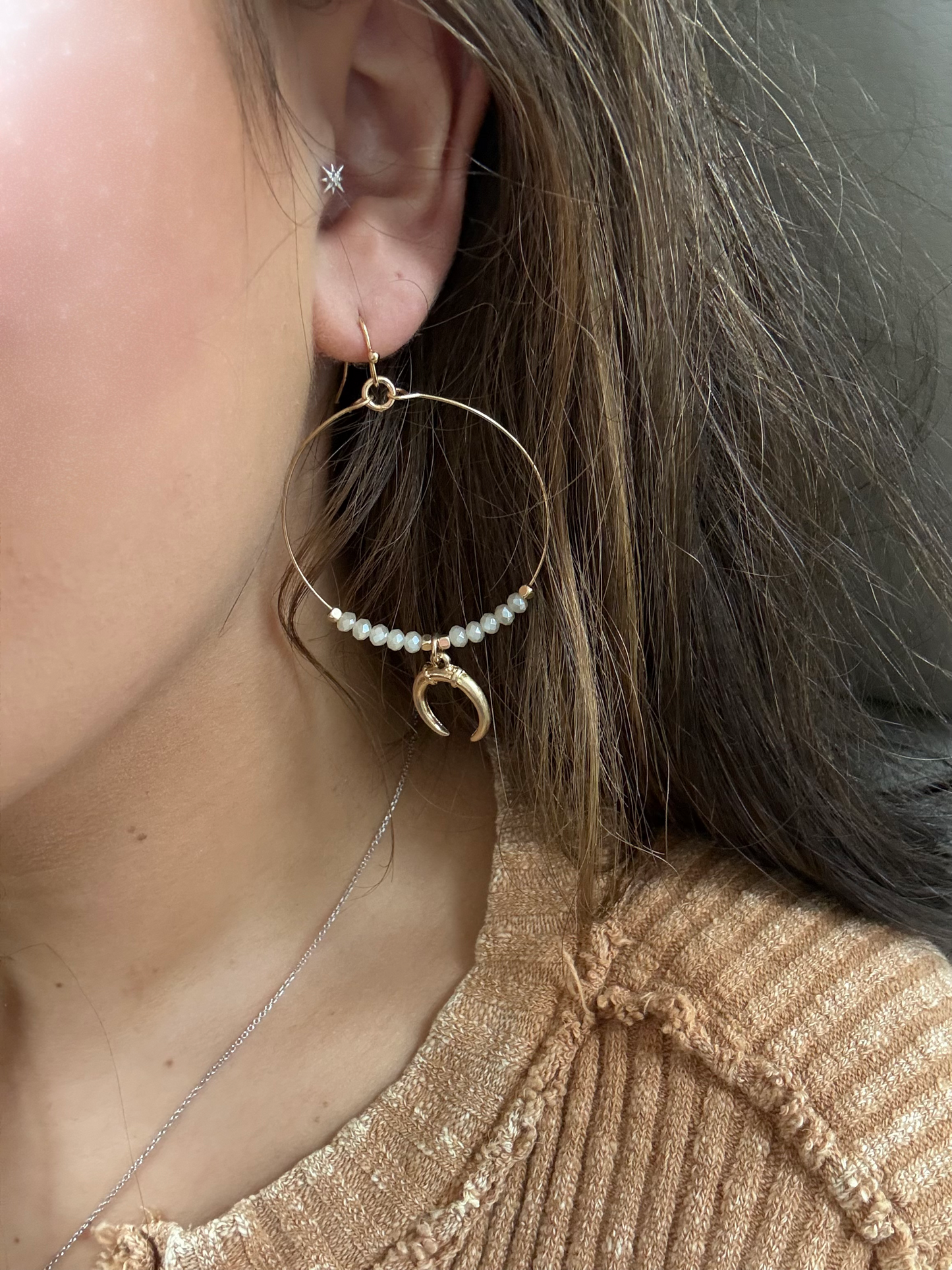 Beaded Horn Dangle Earrings