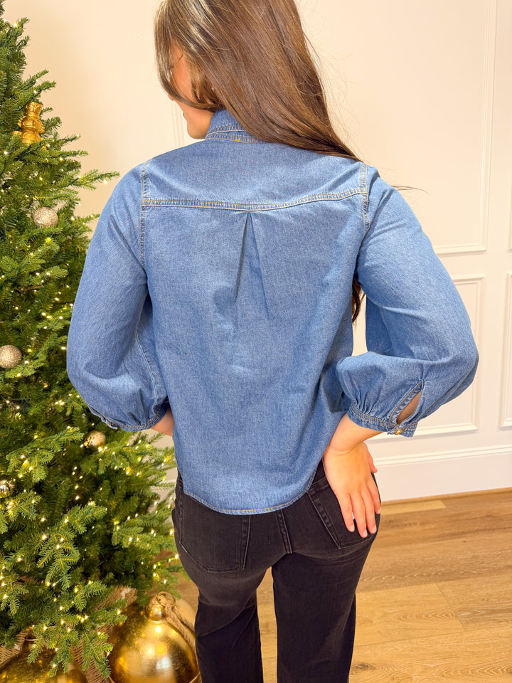 The Wild West Denim Tie-Neck Top
