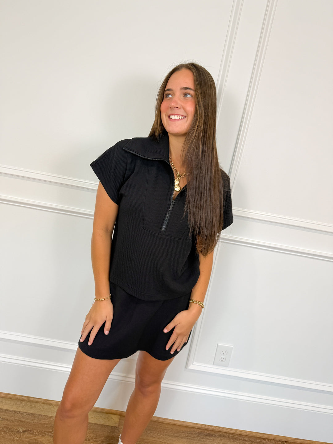 Spanx Airessentials French Rib Short Sleeve Half Zip