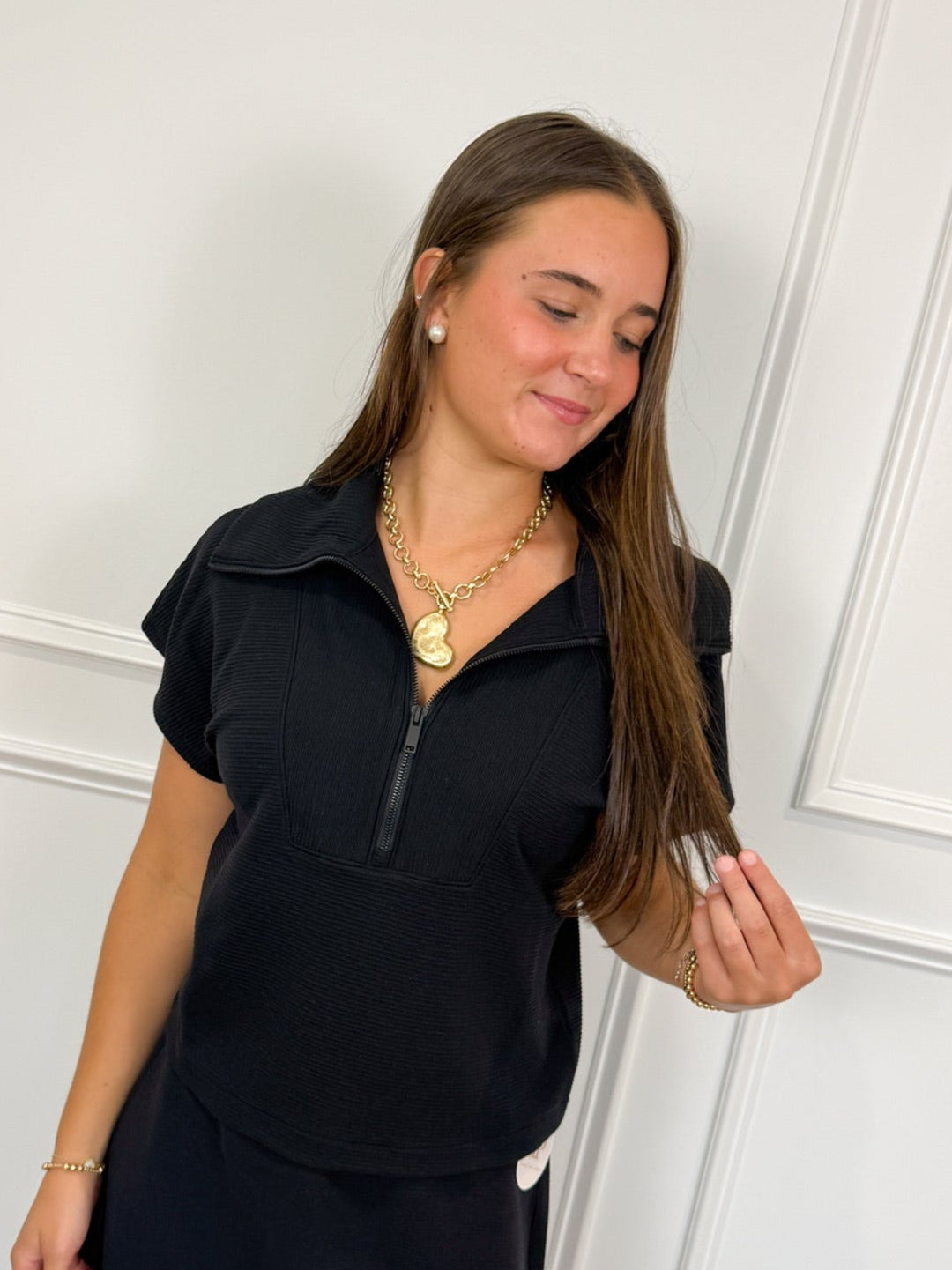 Spanx Airessentials French Rib Short Sleeve Half Zip